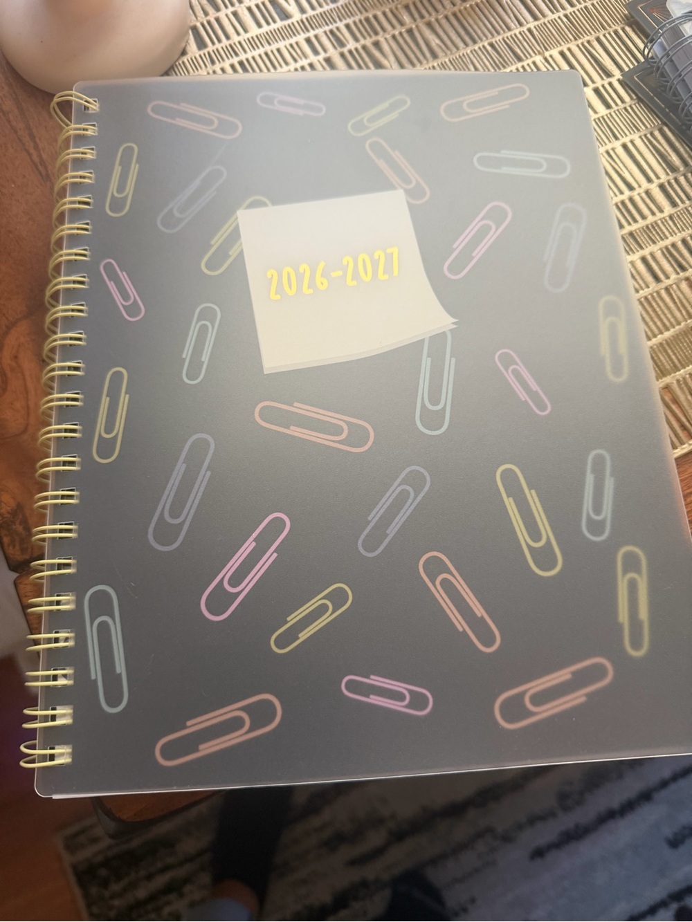 2026-2027 Gray Spiral Planner with Pastel Paperclip Design